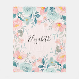 Manta Polar Borde floral rosa y verde