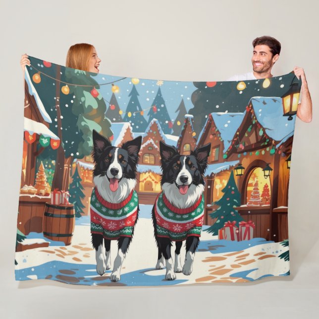 Manta Polar Border Collie Dogs Christmas Snow Holiday (In situ)