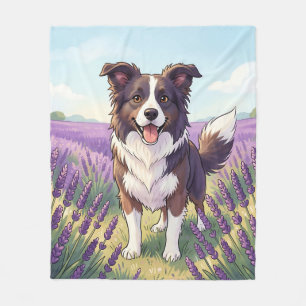 Manta Polar Border Collie Feliz Campo de Lavanda