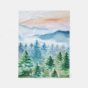 Manta Polar Bosque acuarela y montañas