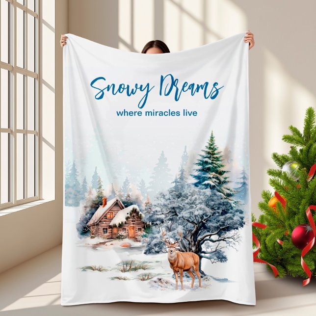 Manta Polar Bosque de ciervos de sueños nevados  (Snowy Dreams Forest Deer Fleece Blanket)