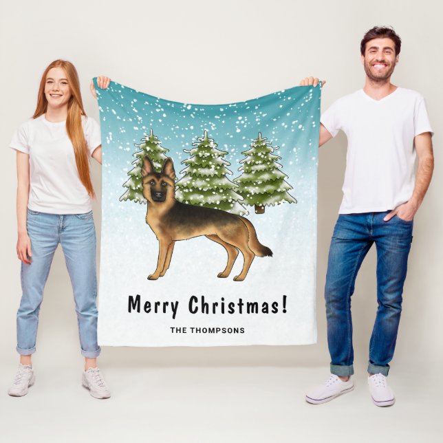 Manta Polar Bosque de Invierno de Pastor Alemán Negro Y Tan Ta (In situ)