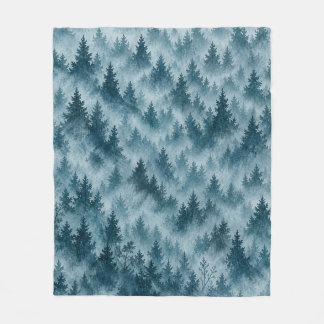Manta Polar Bosque de Pino Azul Brumoso Patrón de Acuarela