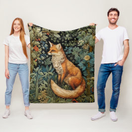 Manta Polar Bosque de Vintage Fox Botánico Woodland Floral