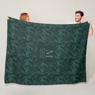 Manta Polar Bosque oscuro verde floral patrón de hoja sin cost