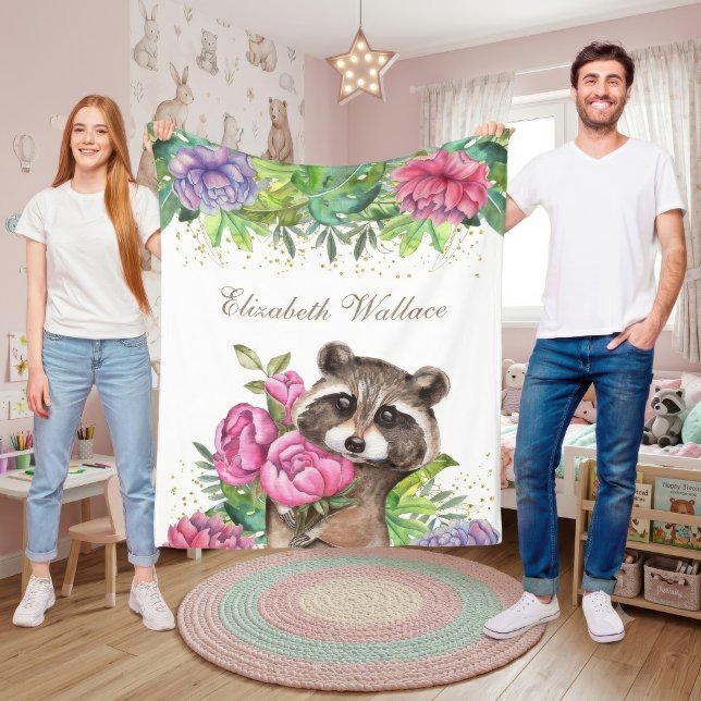 Manta Polar Bosque rústico del bosque Mapache floral lindo (Subido por el creador)