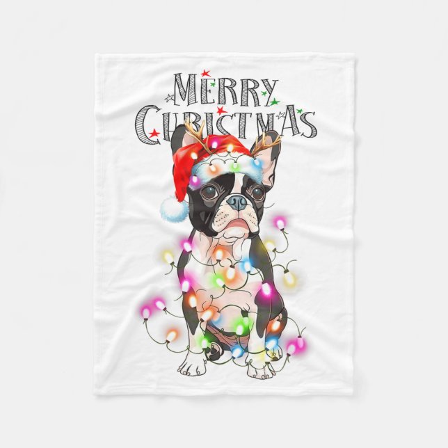 Manta Polar Boston Terrier Christmas Lights Xmas Dog  (Anverso)