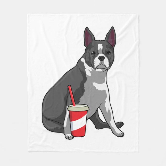Manta Polar Boston Terrier con bebida (Anverso)