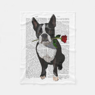 Manta Polar Boston Terrier con Rosa en boca