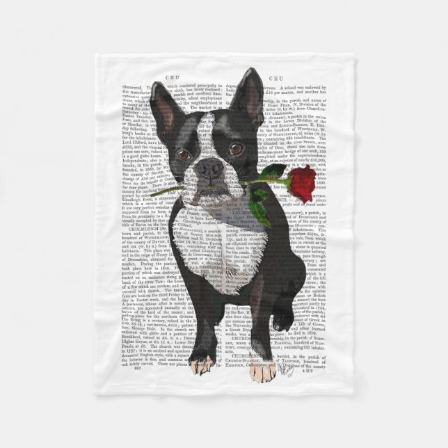 Manta Polar Boston Terrier con Rosa en boca (Anverso)