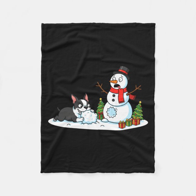 Manta Polar Boston Terrier Snowman Christmas Tree Xmas Womens  (Anverso)
