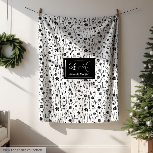 Manta Polar Botanical Blanket Personalized Monochrome Minimal (Botanical Blanket Personalized Monochrome Minimal)