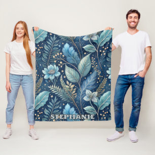 Manta Polar Botánico Intrincado Azul y Verde -Azul oscuro estr