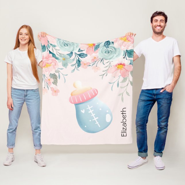 Manta Polar Botella de bebé azul y rosa (In situ)