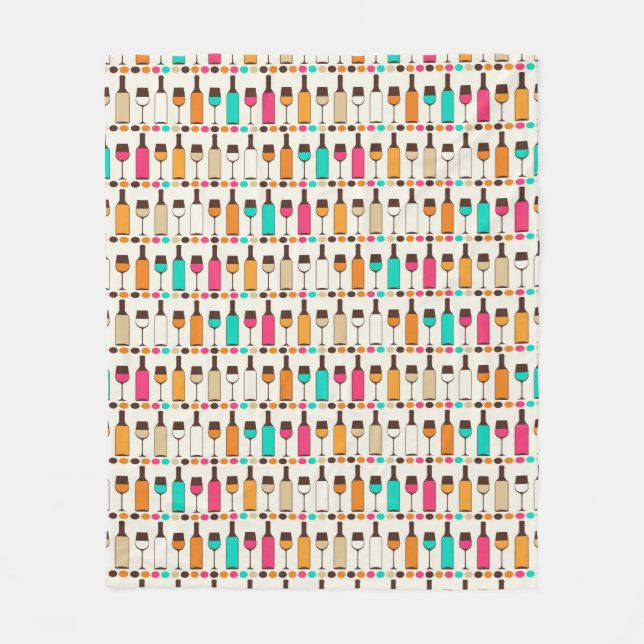 Manta Polar Botellas y vidrios retros de vino (Anverso)