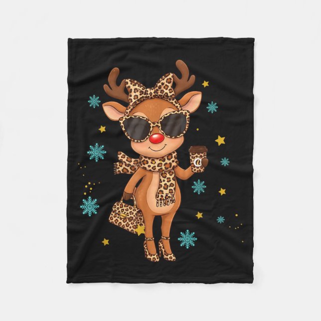 Manta Polar Boujee Reindeer Christmas Leopard Funny Gift Women (Anverso)