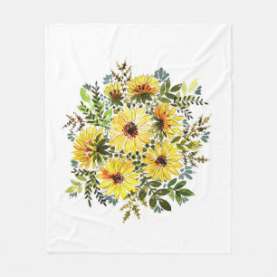 Manta Polar Bouquet amarillo acuarela: Amor margarita