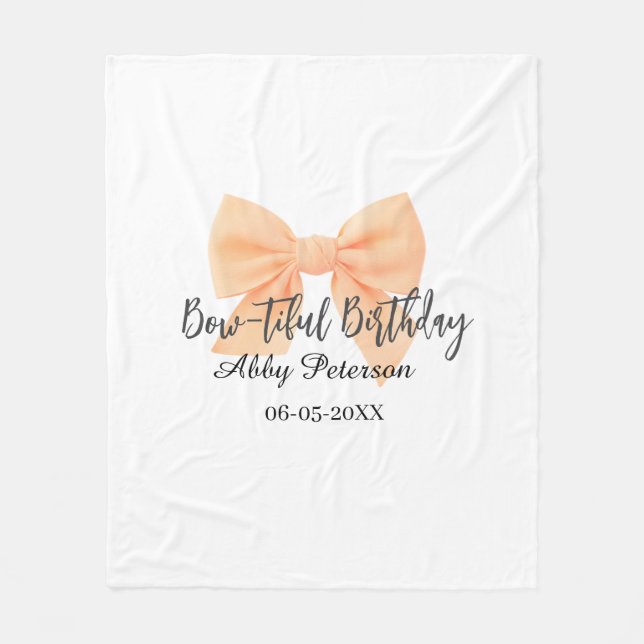Manta Polar Bow-tiful birthday orange bow name date simple pas (Anverso)
