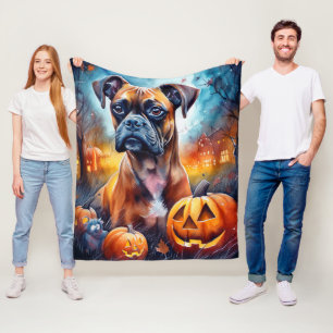 Manta Polar Boxeador de Halloween con calabazas asustado
