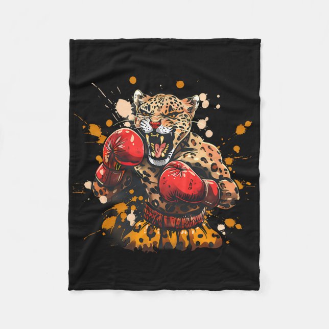 Manta Polar Boxeo Leopardo Con Guantes De Boxeo Kickboxing Div (Anverso)
