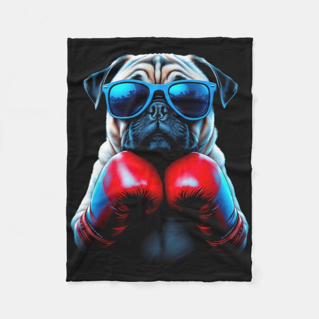 Manta Polar Boxeo Pug Perro Kickboxing Cool  (Anverso)