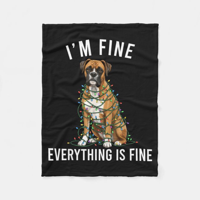 Manta Polar Boxer Dog Christmas I'm Fine Everything Is Fine  (Anverso)