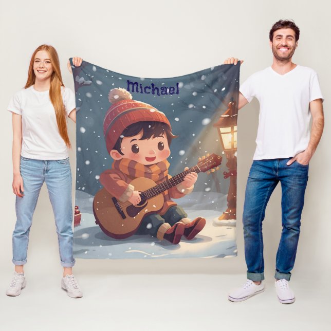 Manta Polar boy playing guitar Christmas Fleece Blanket (In situ)