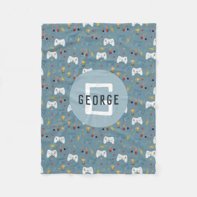 Manta Polar Boys Blue Video Game Kids Guay Monograma (Anverso)