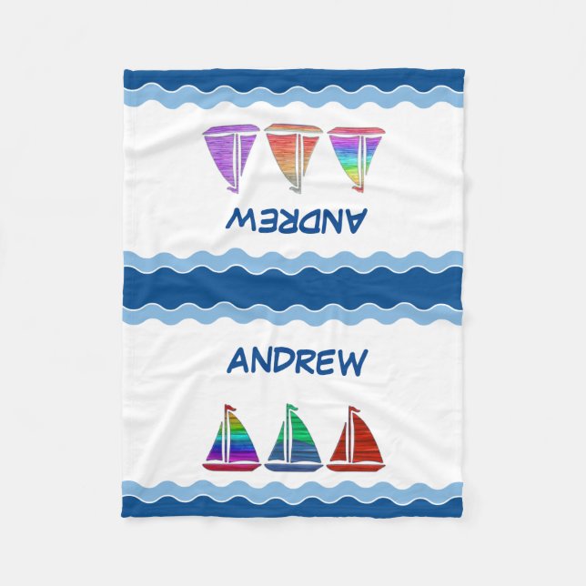 Manta Polar Boys Monograma Náutico Cama de la Fleece (Anverso)