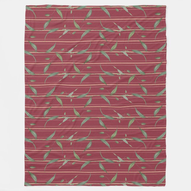 Manta Polar Branch of leaves on red wallpaper (Anverso)