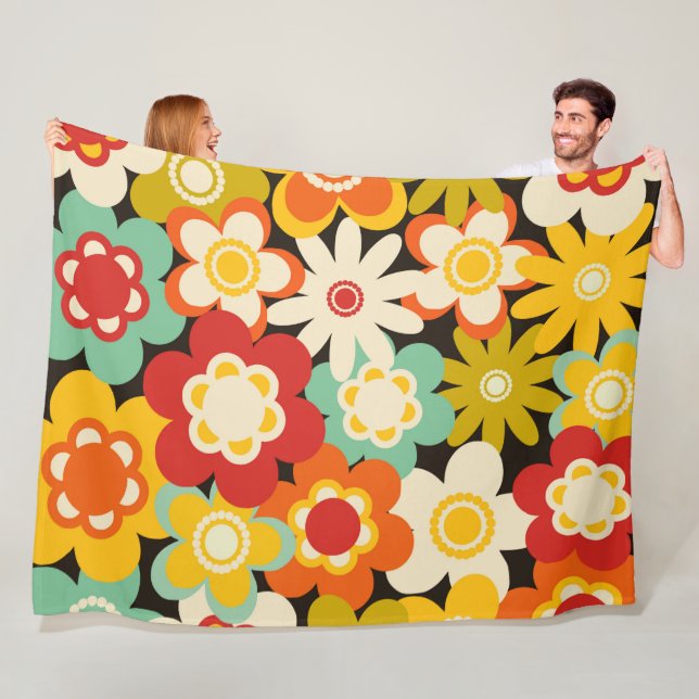 Manta Polar Bright Colorful Retro Cute Floral Pattern (In situ)