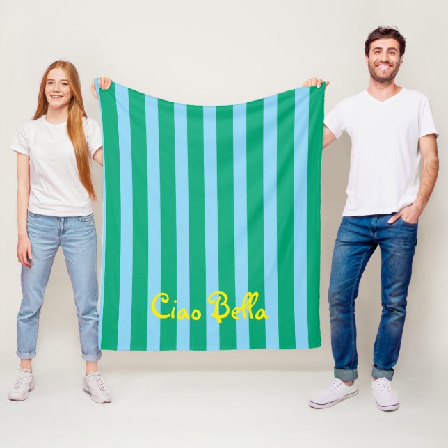 Manta Polar Bright Green and Blue Stripes | Ciao Bella (In situ)