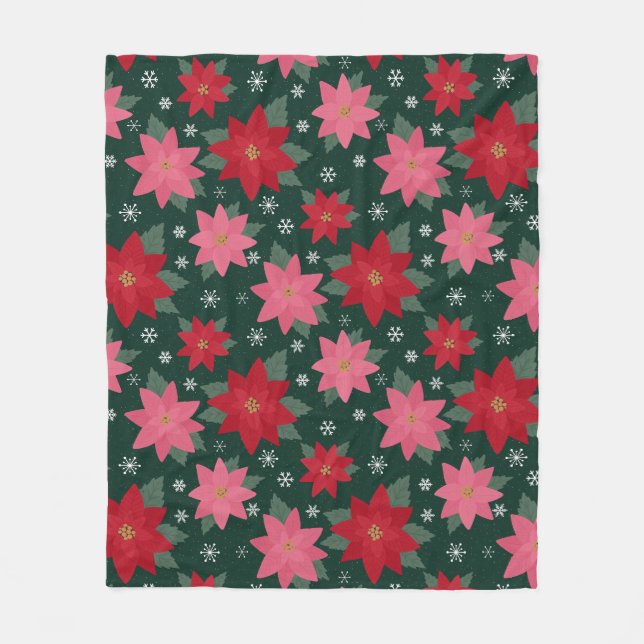 Manta Polar Bright Preppy Christmas Poinsettias Throw Blanket (Anverso)