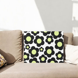 Manta Polar Brillante Negro y Lime Verde Flor Retro Negrita