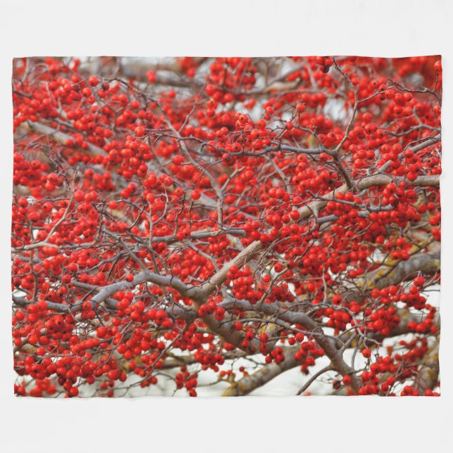 Manta Polar Brillante Red Winterberries Holly Tree Berries (Frente (Horizontal))