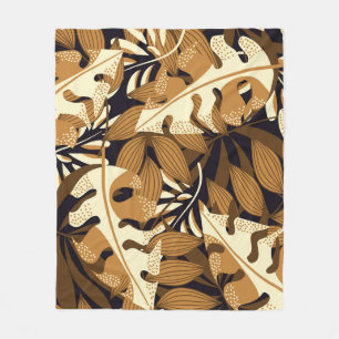 Manta Polar Brillantes hojas tropicales patrón oscuro