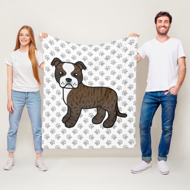 Manta Polar Brindle y Staffie Blanco Perro de Dibujos Animados (In situ)