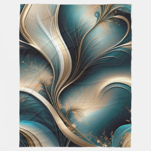 Manta Polar Brisa Dorada - Flujo Abstracto Teal y Dorado