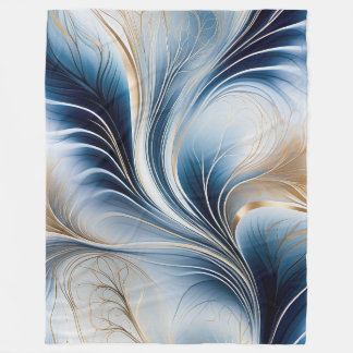 Manta Polar Brisa Dorada - Flujo de Arte Abstracto Azul y Dora