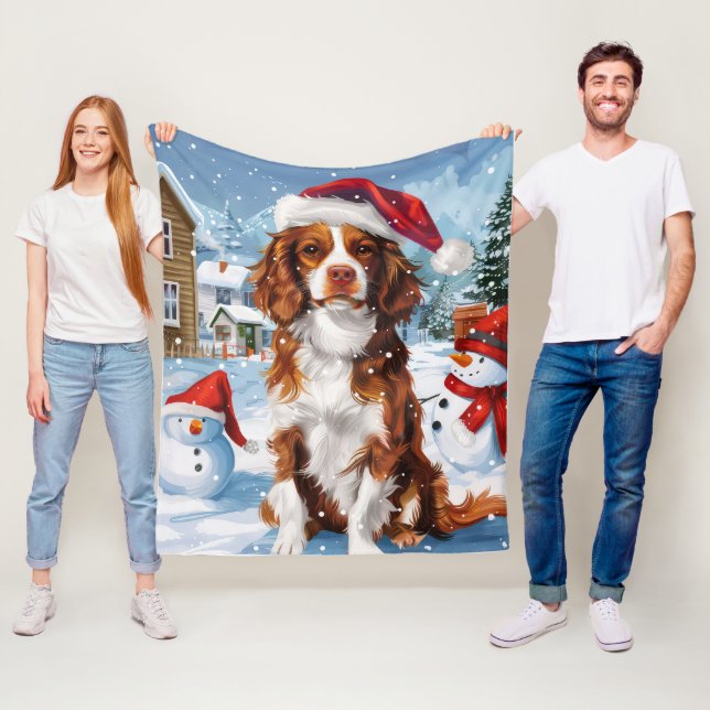 Manta Polar Brittany Spaniel Dog Winter Wonderland Navidades (In situ)