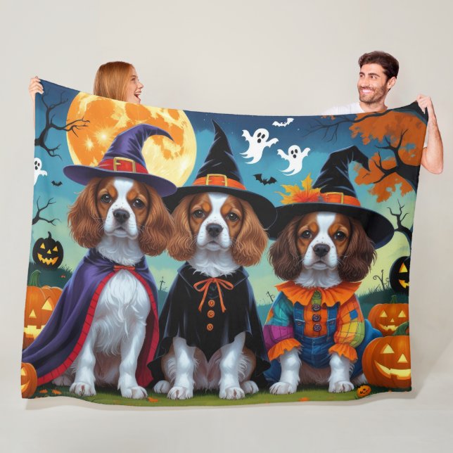 Manta Polar Brittany Spaniel Dogs Pumpkin Halloween Funny (In situ)