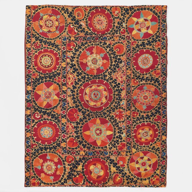 MANTA POLAR BROIDERÍA UZBEKA FLORAL ROJA NARANJA ANTIGUO (Anverso)