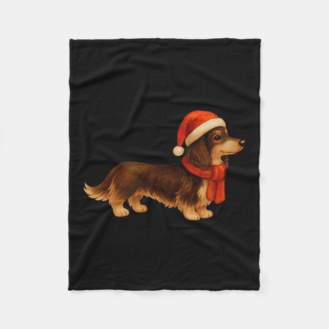 Manta Polar Brown And Tan Christmas Dachshund Santa Hat  (Anverso)