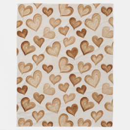 Manta Polar Brown Cream Hearts Stripes