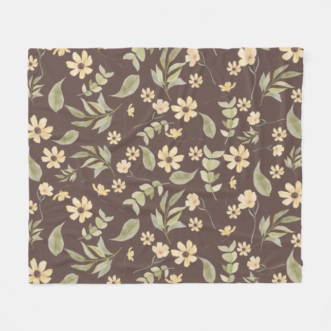 Manta Polar Brrown Whimsy Retro Floral  (Frente (Horizontal))