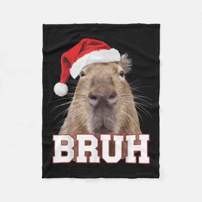 Manta Polar Bruh Capybara Funny Santa Hat Navidades (Anverso)