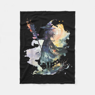 Manta Polar Bruja Acuarela Halloween Otoño Arte Pintura