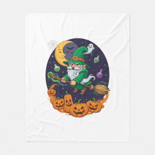 Manta Polar Bruja de Halloween Gnome Escoba Calabazas Luna