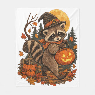 Manta Polar Bruja Mapache Vintage Halloween Calabaza Otoño