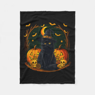 Manta Polar Bruja negra de gato retro y calabaza de Halloween